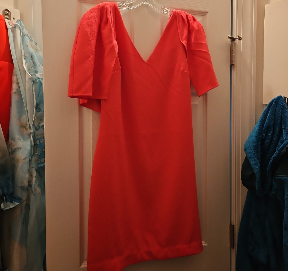 Trina Turk Bright Red Midi Dress with V-Neck